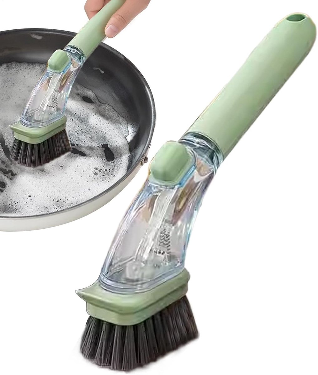 Keukenborstel Zeepdispenser - Reinigingsborstel Spoelbak - Afwas Gemakkelijk Maken - Spatwaterdicht Ontwerp - 27 cm Lengte - Groen