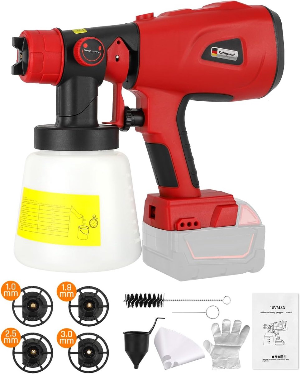 Draadloze Verfspuit - Verfspuitpistool - Muren Schilderen - Borstelloze Motor - 1000 ml Tank - Zwart