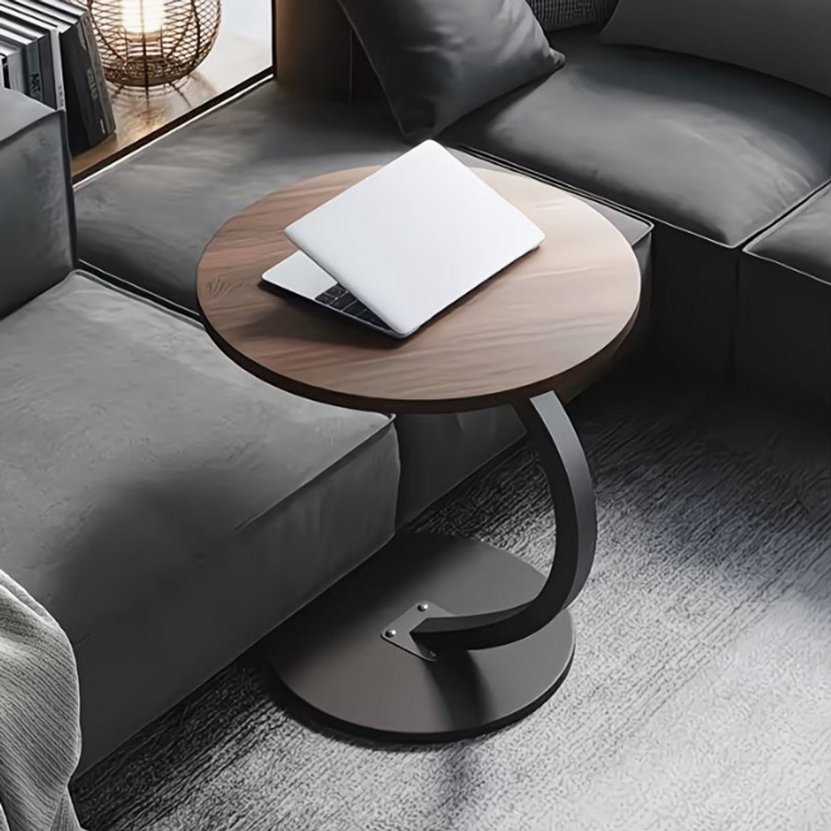 Ronde Bijzettafel op Wielen – Moderne Verrijdbare Sofatafel met Gouden Metalen Frame | Compacte Salontafel voor Woonkamer & Slaapkamer