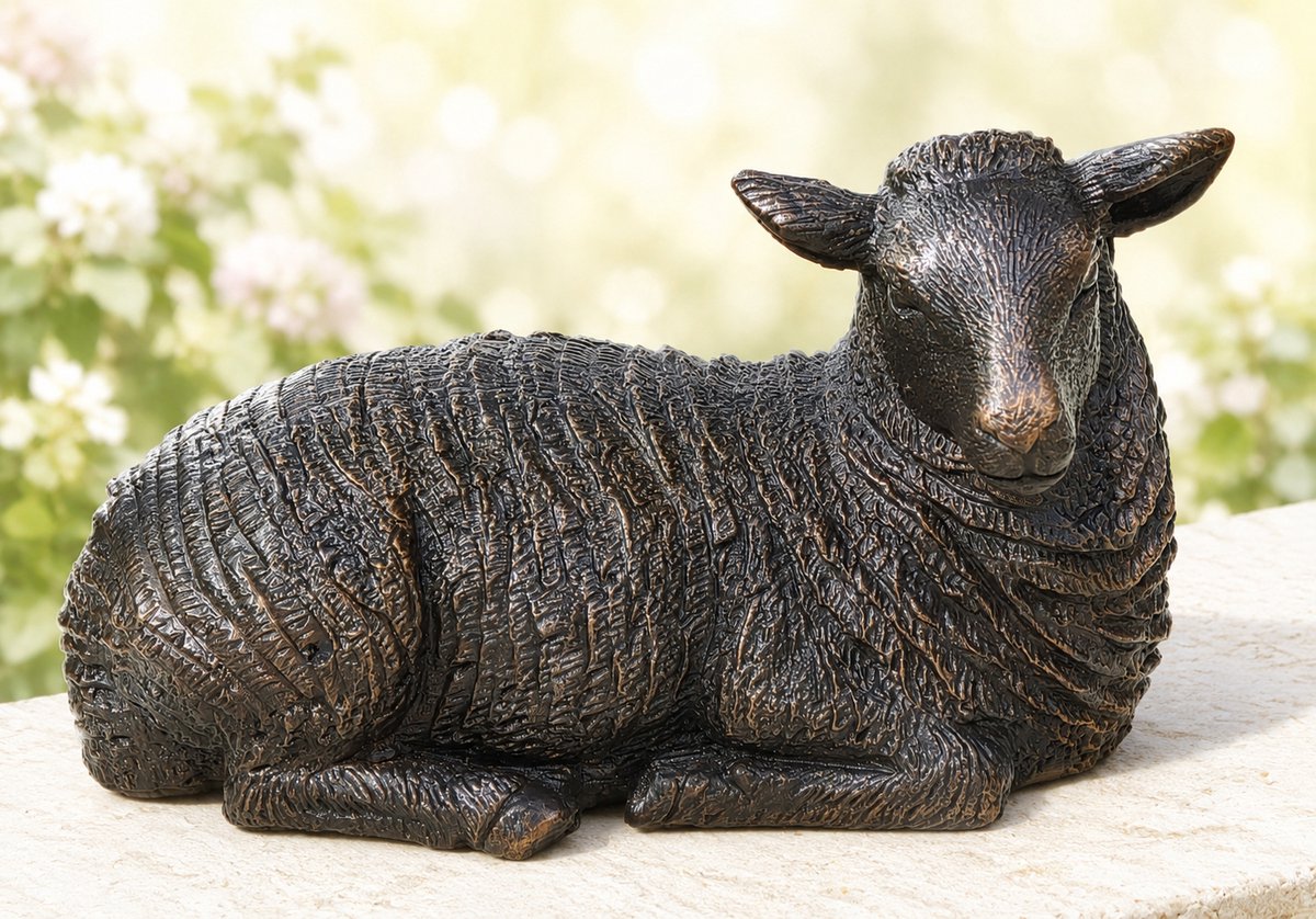 Brons beeld - liggende schaap - Bronzartes - 7 cm hoog