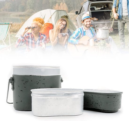 Draagbare Lunchbox - Eetblik Aluminium - Buiten Eten - Antislip Handvat - 15 x 15 x 15 cm - Zwart — afbeelding 4