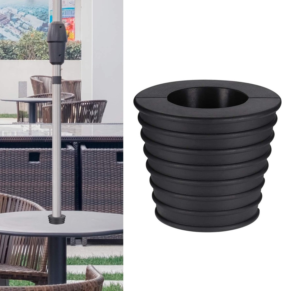 Parasolvoet met kegelvorm voor stabiliteit, geschikt voor terras en tafelgaten, ideaal voor 3.8 cm parasols