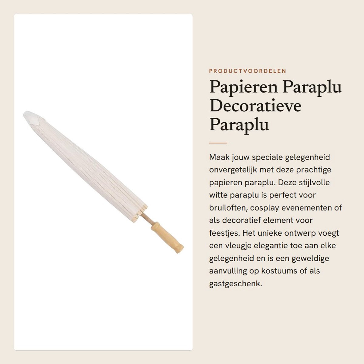 Dailygoods- Paraplu Witte Papieren Paraplu - Decoratieve Paraplu - Bruiloft/Gastgeschenken - Cosplay - DIY Projecten - Hoge Kwaliteit - Decoratieve Parasol