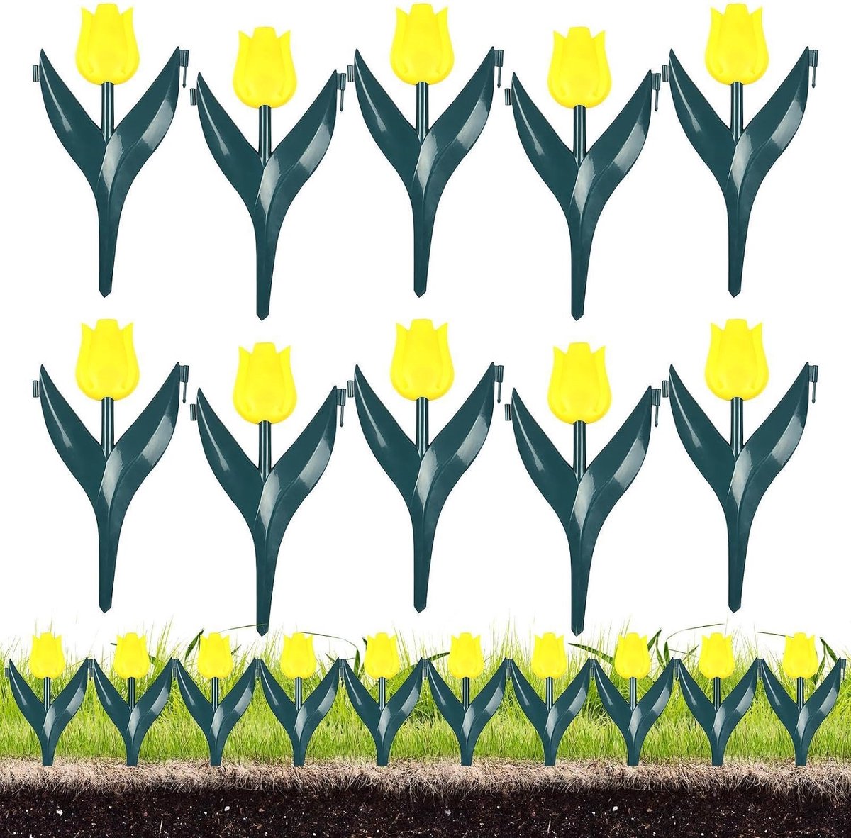 Tuinrand 10 stuks - Bloemvormig decoratief - Tuin afscheiden - Bloemblok ontwerp - 30 x 25 cm - Geel
