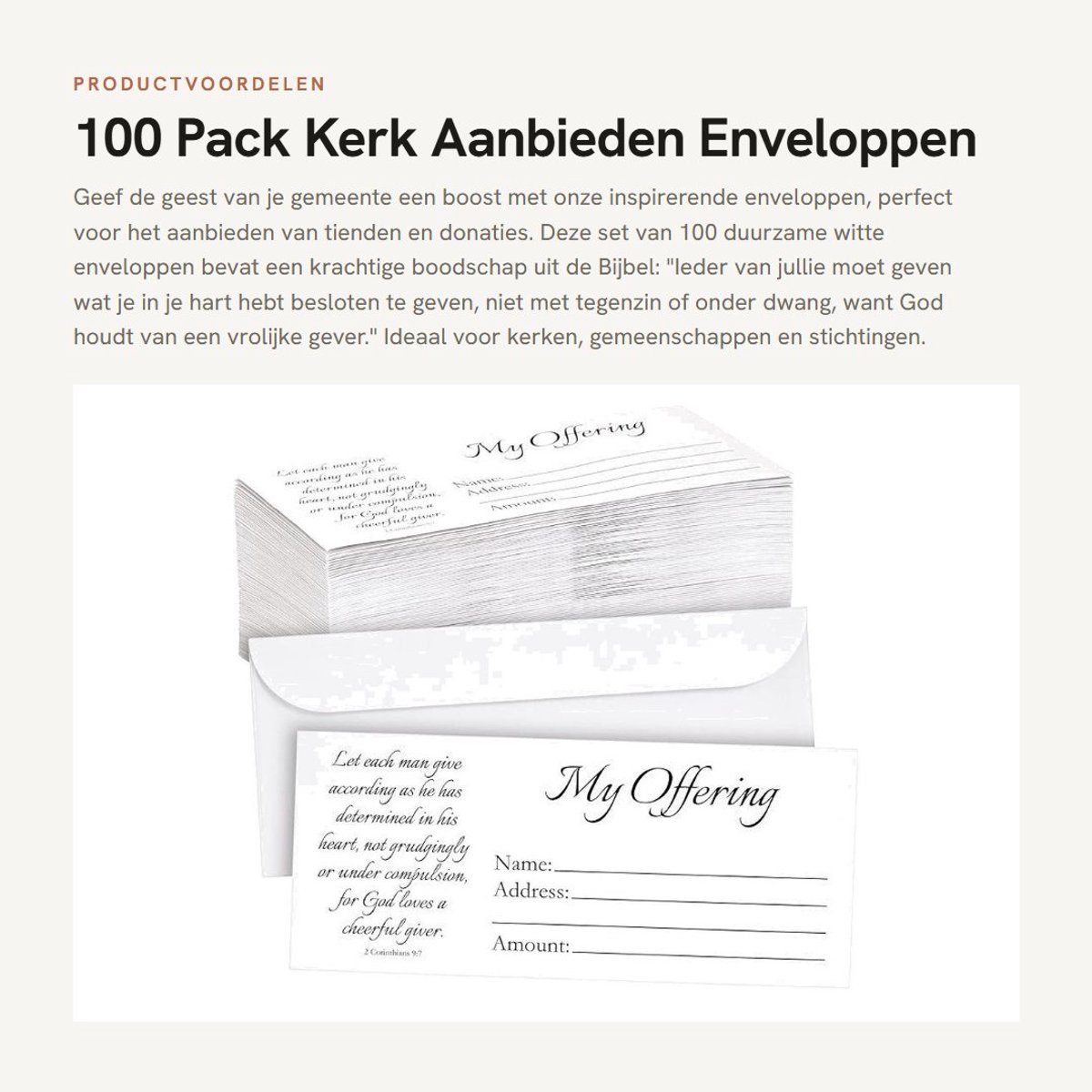 Dailygoods- Enveloppen 100 Stuks - Duurzaam Wit - A5 Formaat - Bijbeltekst - Donatie Enveloppen - Ideaal voor Kerken