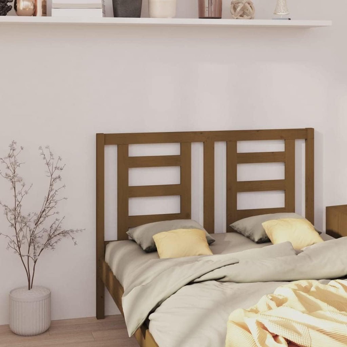 Houten hoofdeinde - Massief grenen - Comfortabele steun - Rustieke uitstraling - 141 x 100 cm - Honingbruin