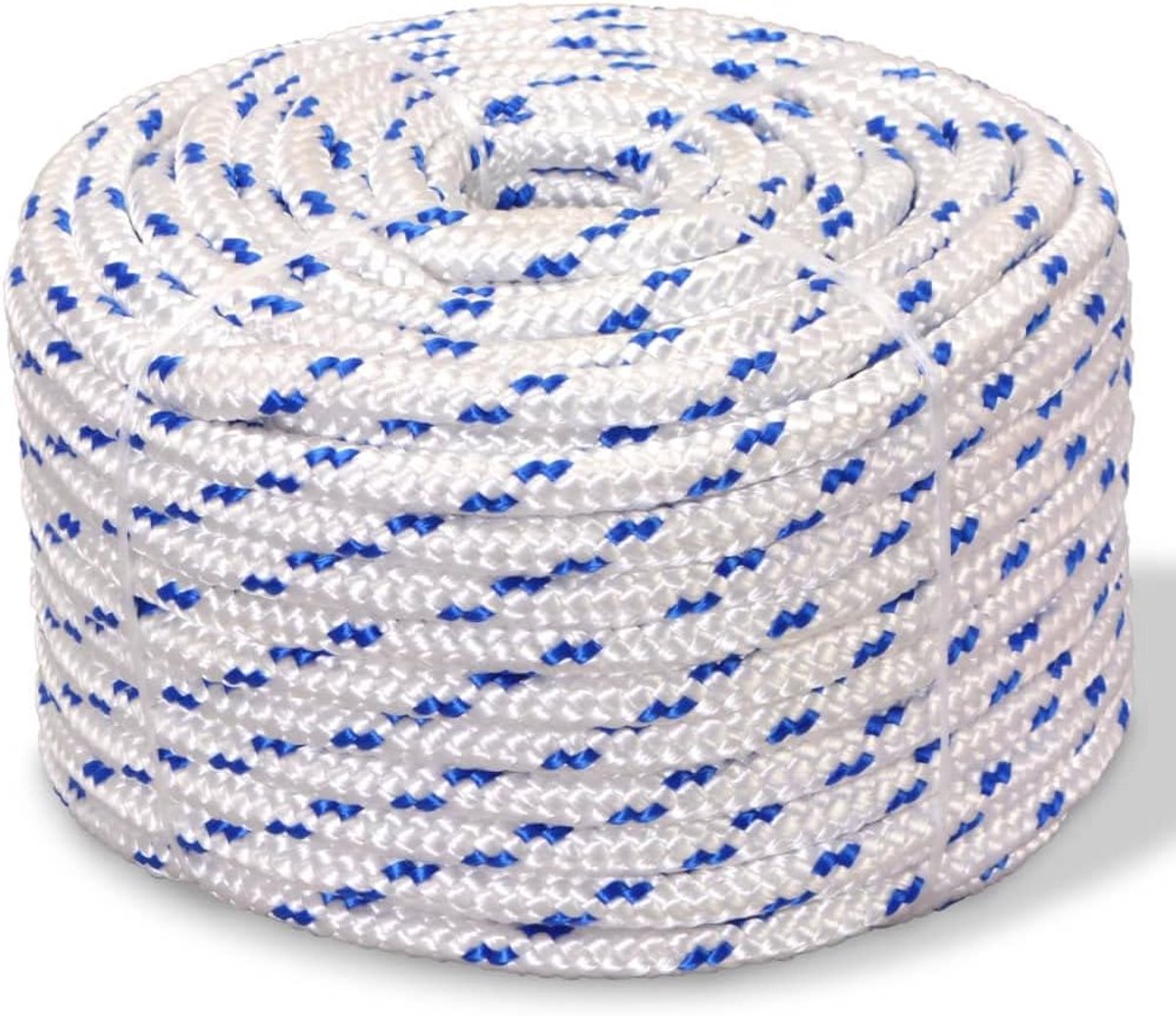 Scheepstouw Polypropyleen - Aanlijntouw Boot - Aanleggen Jachten - Drijvend Slijtvast - 250 meter 10 mm - Wit Blauw