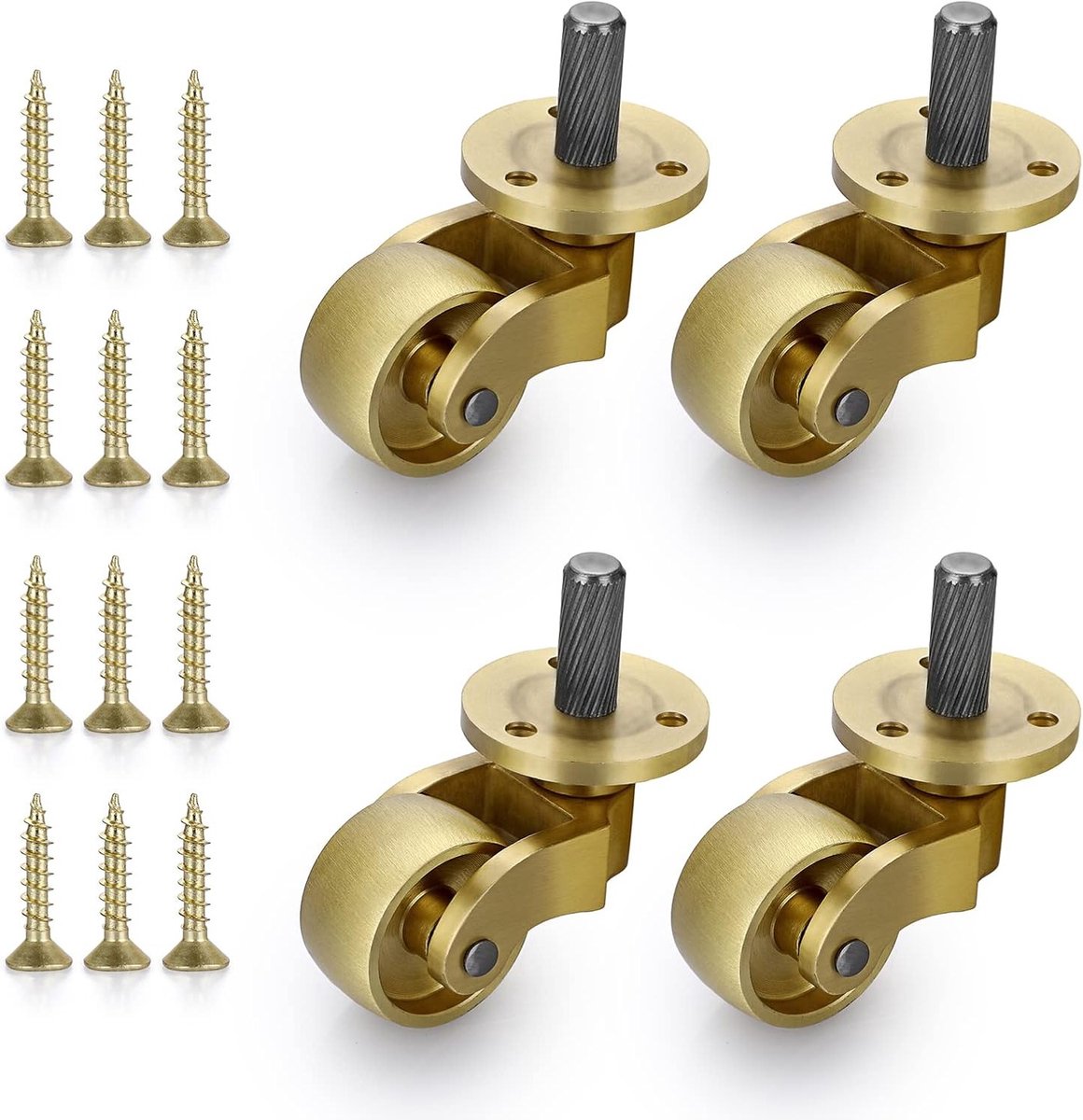 Universele meubelwielen van massief messing, 360° draaibaar, set van 4, 25 mm voor meubels en decoratie