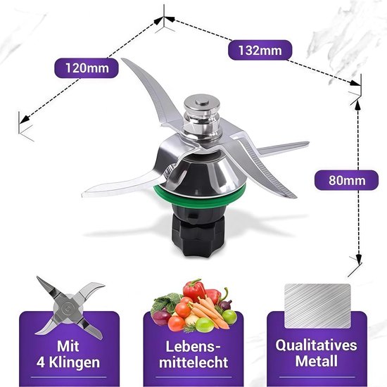 1 stuk - Vervangend mes voor keukenmachine - Scherp mes van roestvrij staal - Mixmes - hogesnelheidsmessen - 120*132*80 mm - Voor het malen en vermalen van keukeningrediënten - Zilver — afbeelding 2