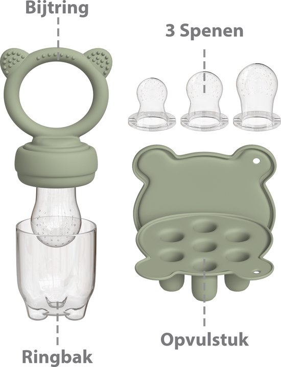 Liefjes & Co Fruitspeen & IJsblokjesvorm - Baby Speen met Bijtring - BPA-vrij Siliconen - 3 Speenmaten S/M/L - Sage Groen van Liefjes & Co — afbeelding 3