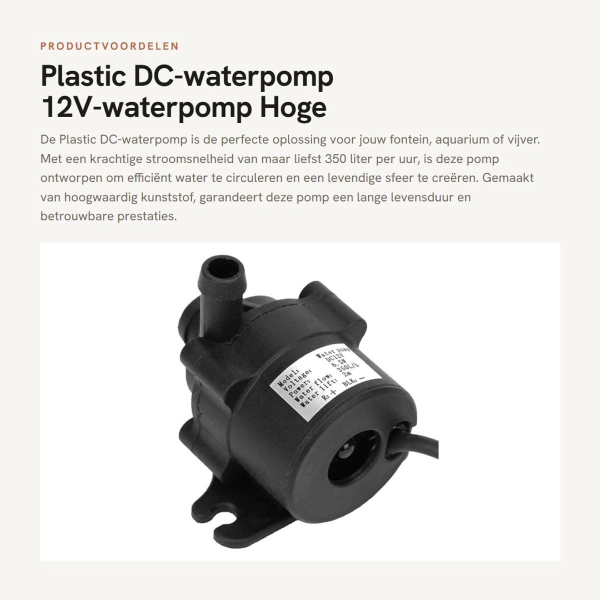 Dailygoods - Plastic DC-waterpomp - 12V-waterpomp - Hoge stroomsnelheid - Zwart - Geschikt voor fontein en aquarium - Duurzaam en betrouwbaar - Ideaal...