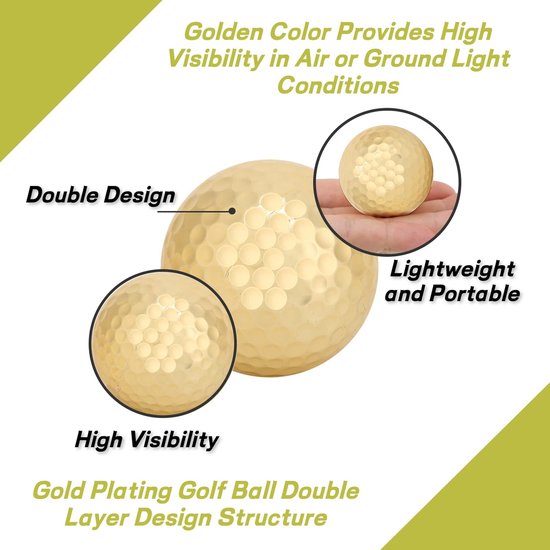 Dailygoods- Golfbal Goudkleurig - Dubbellaags - 392 Bijengaten - Lichtgewicht - Duurzaam - Hoge Zichtbaarheid - Golfballen van Dailygoods — afbeelding 5