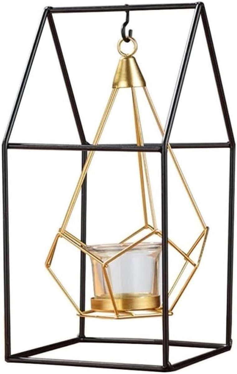 Kandelaar Metaal - Kaarsenstandaard Decoratie - Sfeervolle Decoratie - Geometrisch Design - 35 x 23 x 23 cm - Zwart