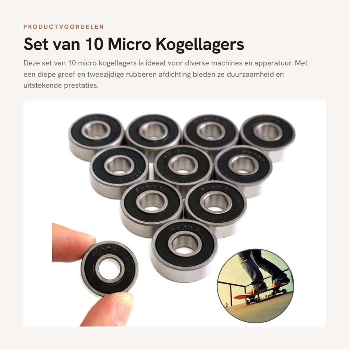 Dailygoods - Set van 10 Micro Kogellagers met Rubber Verzegeling 608-2RS