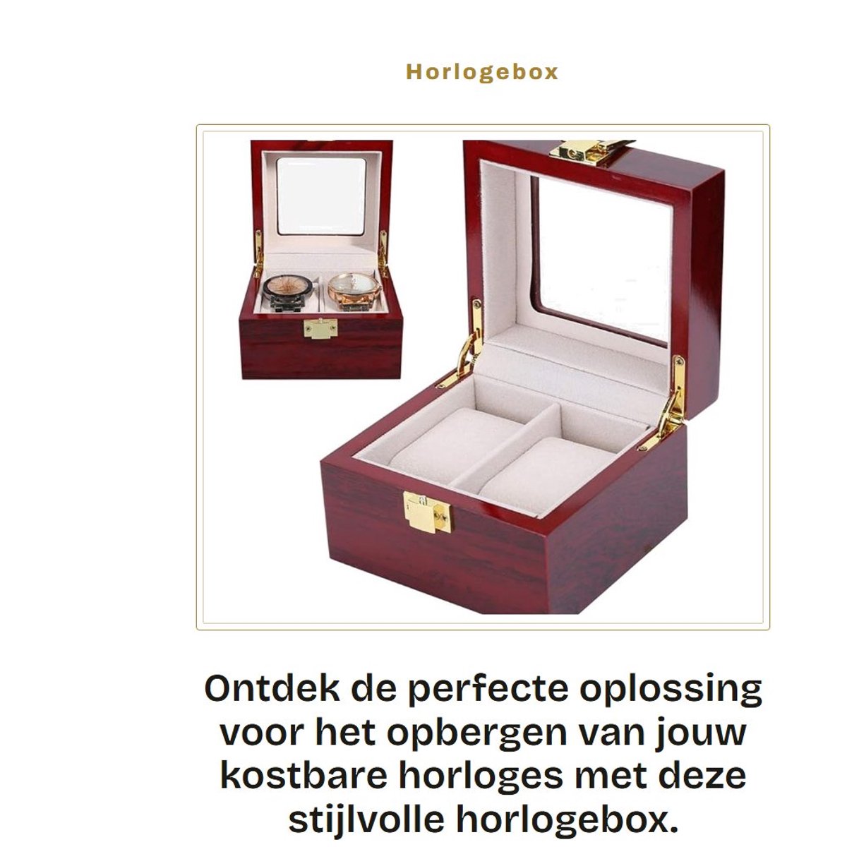 Dailygoods- Horlogebox voor 2 horloges - Houten Horlogekast - Glazen Deksel - Afneembare Horlogekussens - Duurzaam Design - Elegant Uiterlijk