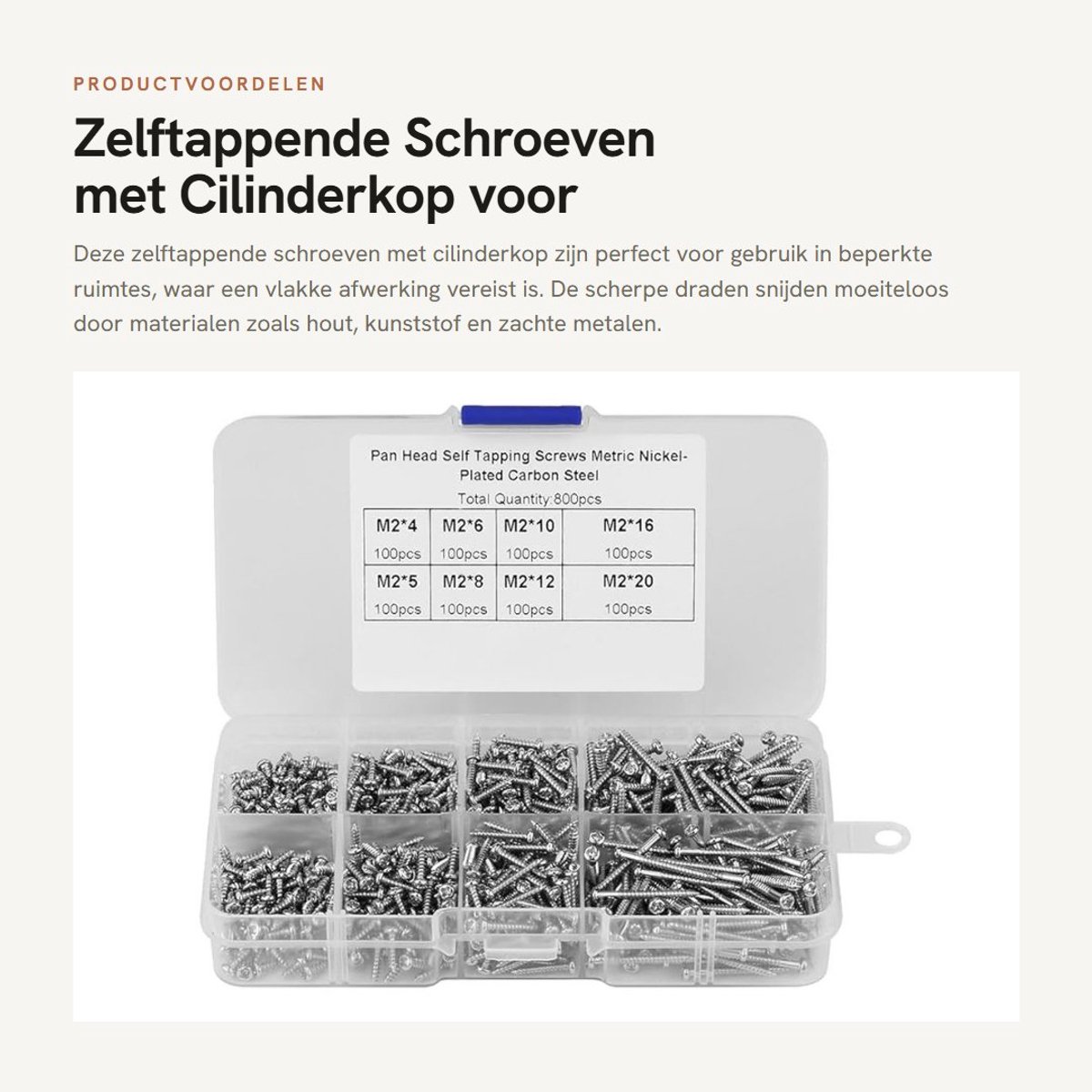 Zelftappende Schroeven M2 4mm - Lenskop - 800 stuks - Ideaal voor houtbewerking - ShopVlot