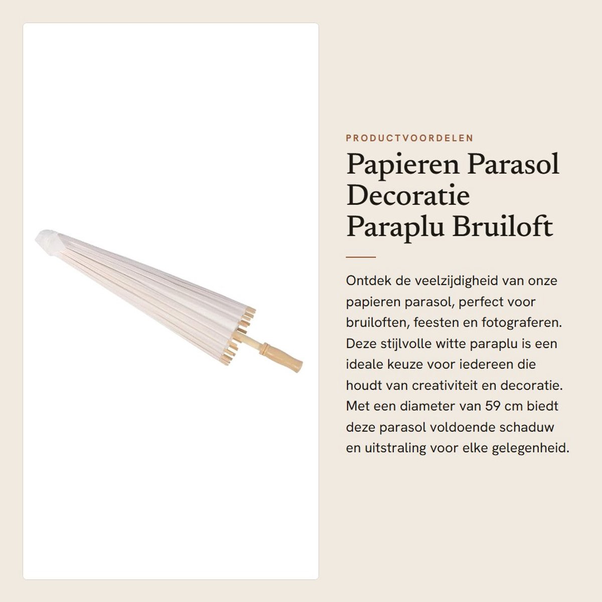 Dailygoods- Papieren Parasol 59 cm - Decoratieve Paraplu - DIY Schilderij - Bruiloftsdecoratie - Fotografie-rekwisieten - Stevige Ribben