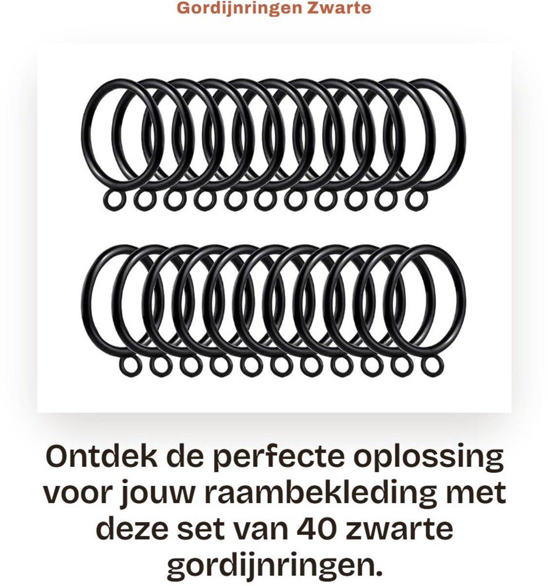 Dailygoods- Gordijnringen Zwart 40 Stuks - Gordijnringen met Oogje - Gordijnringen voor Gordijnroede - Roestvrij Staal - Duurzaam en Krasbestendig - Gordijnhaken