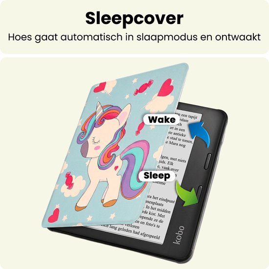 Hoes Geschikt voor Kobo Libra 2 - E-reader Hoesje Bescherm Hoesje Case Sleep Cover - Hoes Geschikt voor Kobo Libra 2 Hoesje - Eenhoorn — afbeelding 3