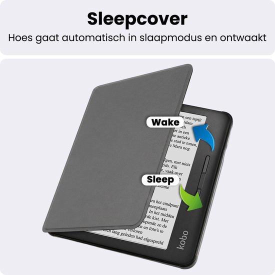 Hoes Geschikt voor Kobo Libra H2O - Luxe E-reader Bescherm Case - Hoesje Book Cover - Grijs — afbeelding 3