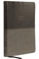 Een donkergrijze en grijze Bijbel met "HOLY BIBLE" in reliëf op de kaft.