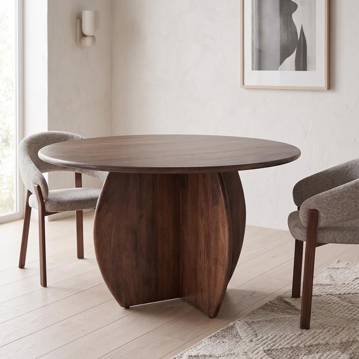 Eettafel Kumo Rond 130 cm Kruispoot Mahom Industrieel - Dinertafel van Mangohout & Metaal - Industriële Eettafel