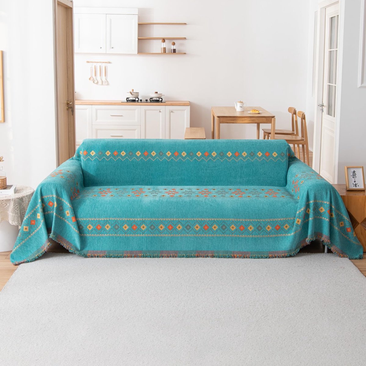 Dailygoods- Plaid 180x420 cm - Zachte Chenille Deken - Wasbare Plaid - Groen - Voor Banken/Sofa's - Milieuvriendelijk Materiaal