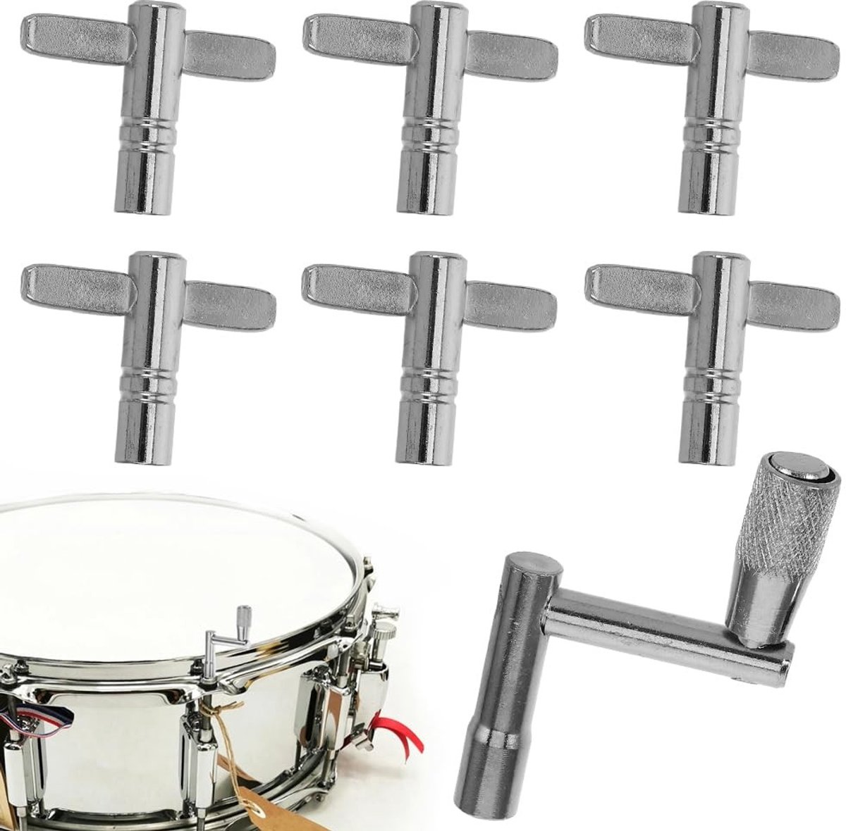 Dailygoods- Drumsleutel Set 7 Stuks - Universele T-vormige/Z-vormige Drumsleutels - Roestvrij Staal - Lichtgewicht/Duurzaam - Perfect voor Tuning - Drumgereedschap