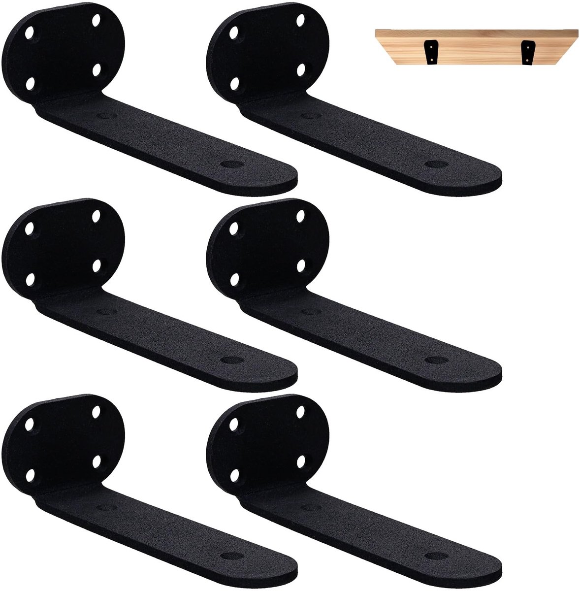Dailygoods- Plankdragers Robuust - Wandgemonteerd - Zwevend - Metaal Zwart - 20cm - Set van 6 - Planksteunen