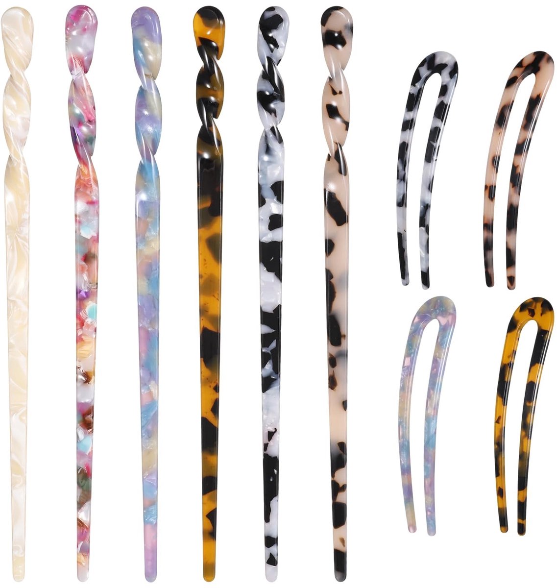 Dailygoods- Eetstokjes 10 stuks - Haareetstokjes - U-vormige Haarvorken - Vintage Tortoise Shell - Duurzaam Acetaat - 17,5 cm lengte - Haaraccessoires