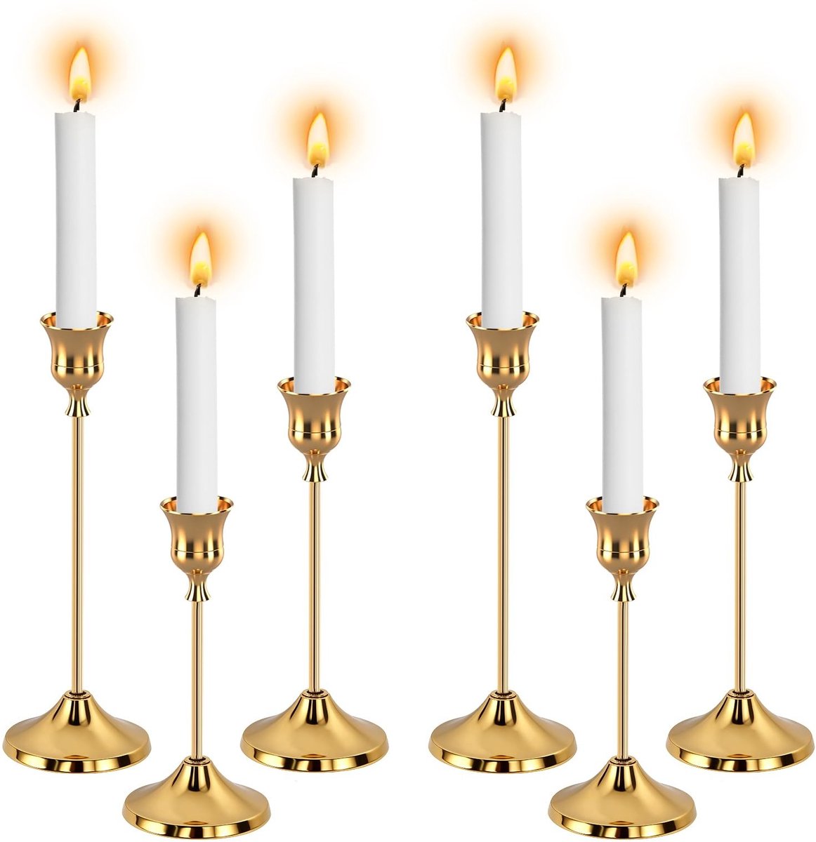 Dailygoods- Kandelaars Goud - 6 Stuks - Kaarsenhouder - Kaarsenstandaard - Decoratie - Bruiloft - Diner - Tafelblad - Kaarsenhouders