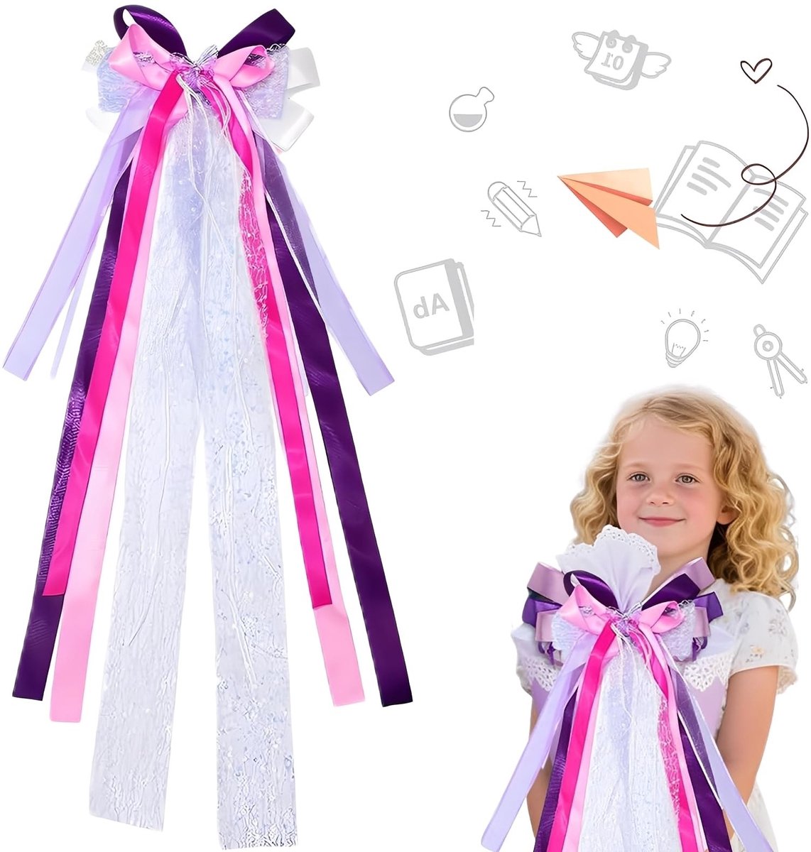 Dailygoods- Snoepzakstrik 20 x 60 cm - Roze/Paarse Kleuren - Transparante Strik - Elegante Decoratie - Hoogwaardige Polyester - Romantische Sfeer - Snoepzakje