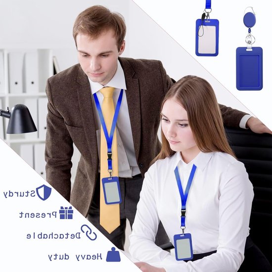 Retractable Lanyard Badge Holder voor ID Badges - Ideaal voor Leraren en Verpleegkundigen - Royal Blue, Duurzaam en Handig — afbeelding 2