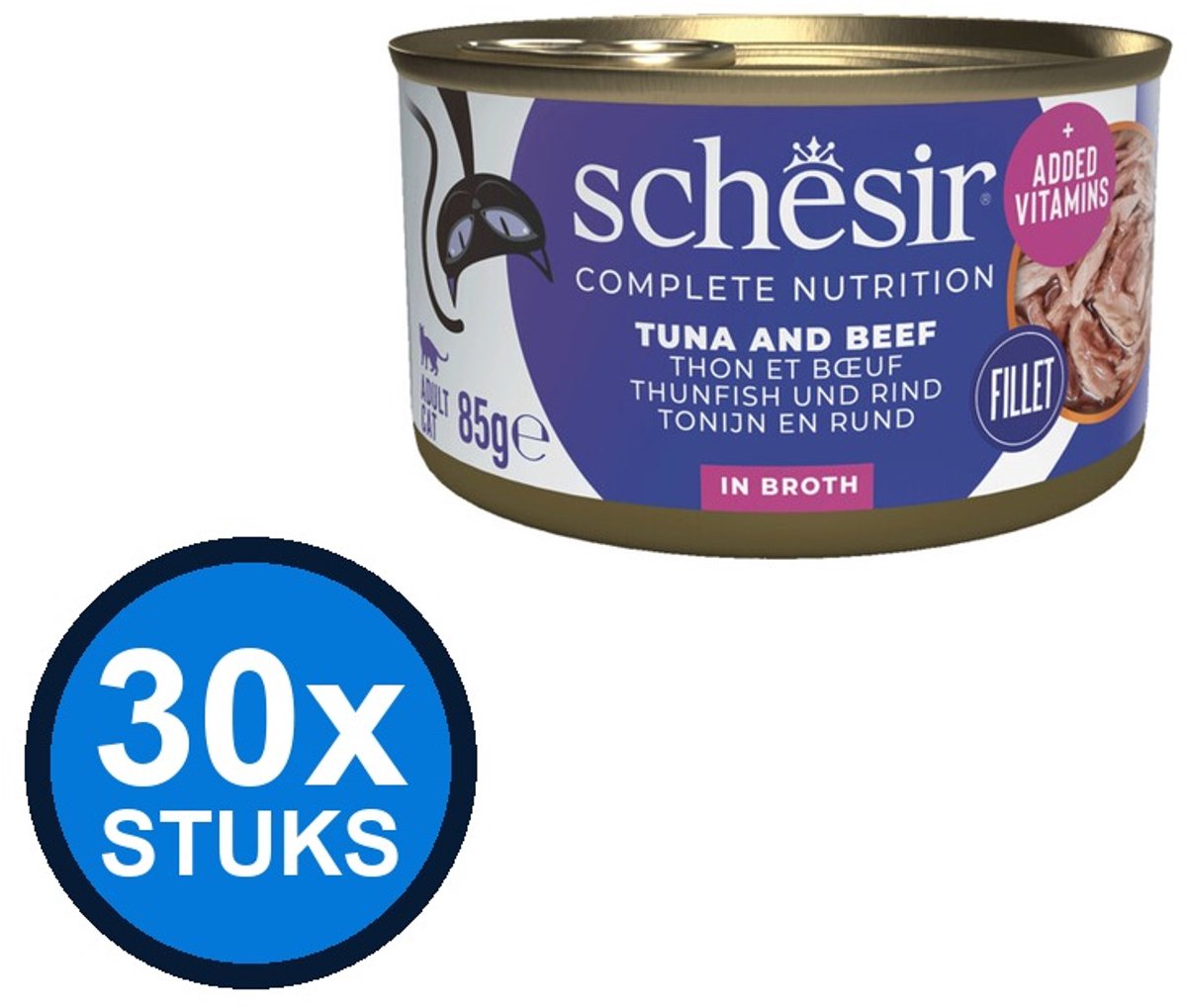24x Schesir - Tonijn & Rund in Bouillon - Kattenvoer Natvoer - 85g