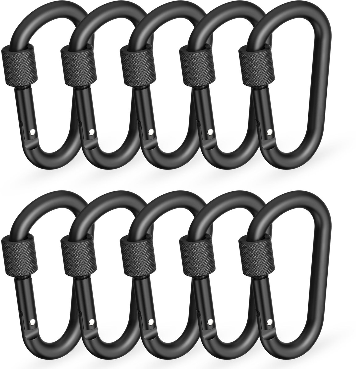 Dailygoods- Karabijnhaak 10 stuks - Vergrendeling - Draagvermogen 30 kg - Materiaaldikte 8 mm - Aluminium - Niet geschikt voor klimsporten - Haak