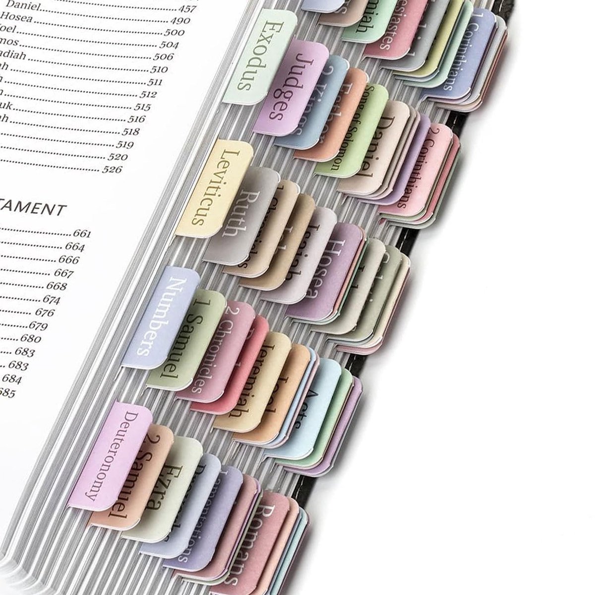 Dailygoods- Bijbeltabs 75 stuks - Gelamineerde Bijbeltabs - Grote druk - Bijbelaccessoires - Christelijke geschenken - Journaling Accessoires - Bijbelmarkers
