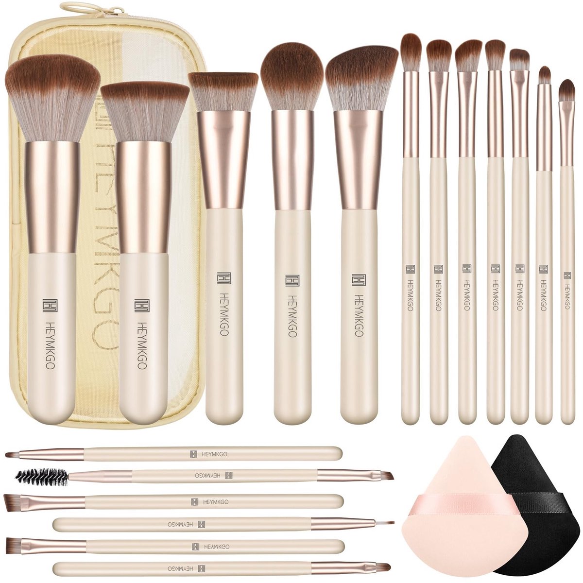 Dailygoods- Make-upkwastenset 18 stuks - Professionele Kwasten - Synthetische Borstels - Kabuki/Precisie Kwasten - Reistas - Multifunctioneel - Make-upborstelset