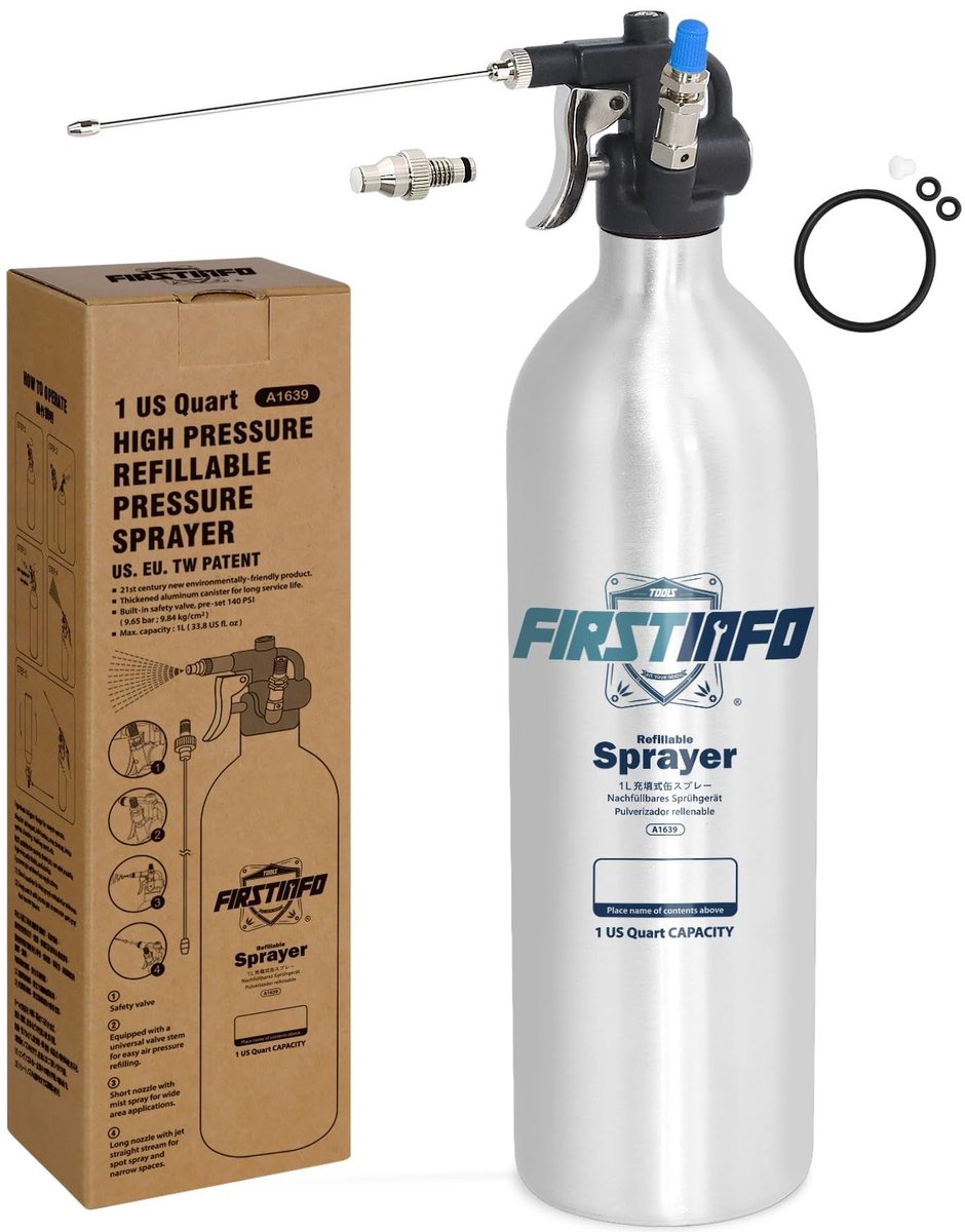 Dailygoods- Sproeier 1000 ml - Aluminium - Navulbaar - Pneumatisch - Voor smering - Corrosiebescherming - Spuitfles