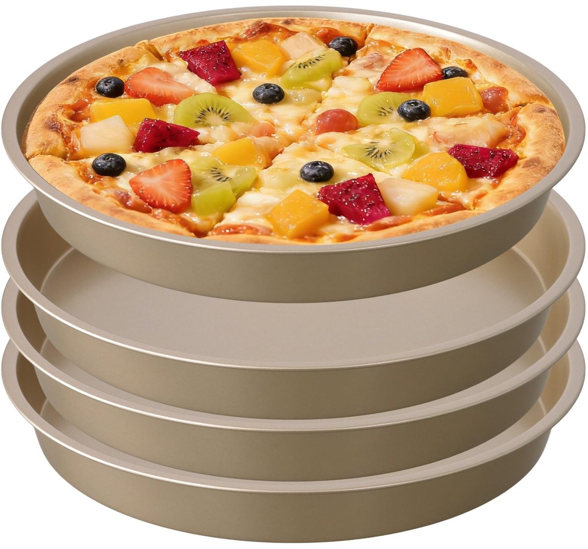 Dailygoods- Pizzabakplaat 25 cm - Ronde Bakplaat - Duurzaam Koolstofstaal - Antiaanbaklaag - Set van 4 - Stabiele Onderkant - Taartpan