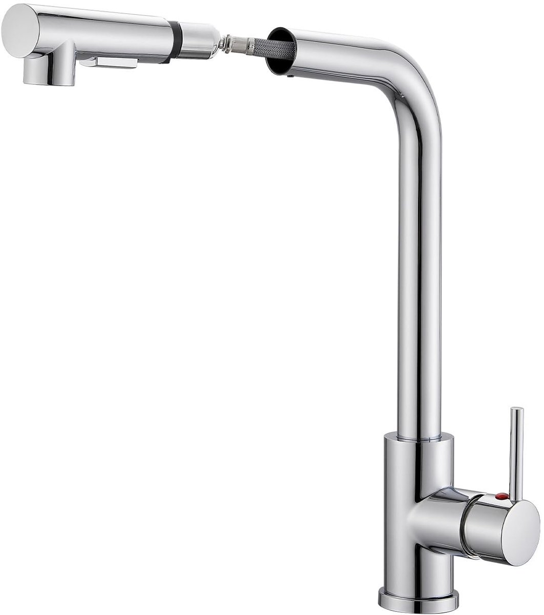 Dailygoods- Keukenkraan zwart - Uittrekbare Keukenkraan - Mengkraan Keuken - 360° Draaibaar - Sproeikop met 2 Waterstraalsoorten - Roestvrij Staal