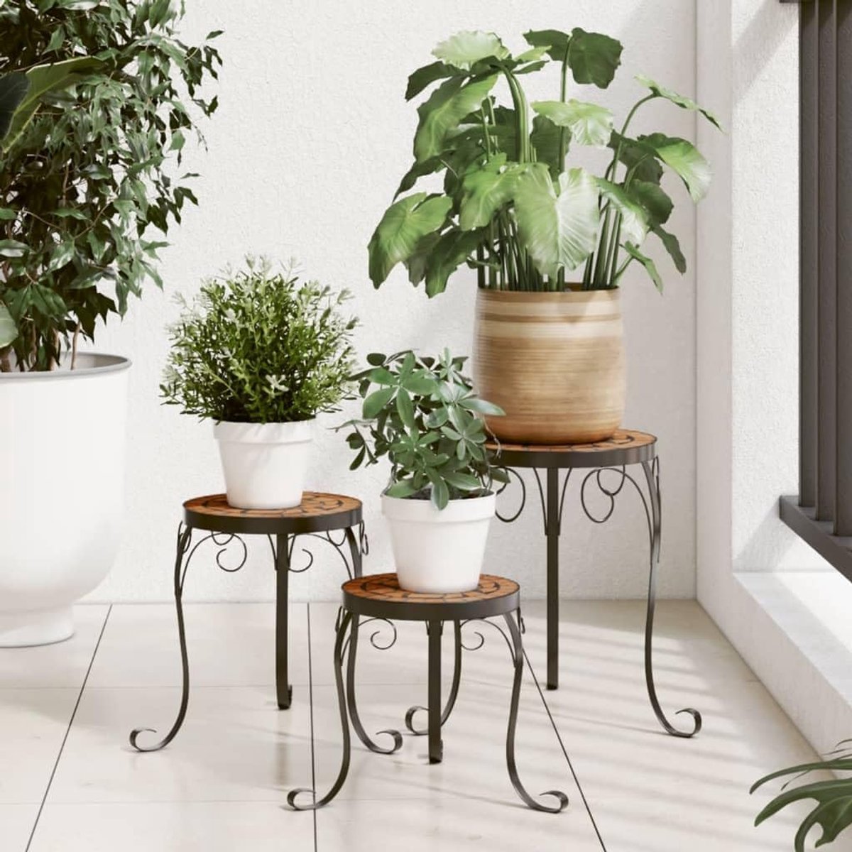Plant tafels - Bloementafels - Buiten decoreren - Mozaïek design - 3 stuks - Terracotta