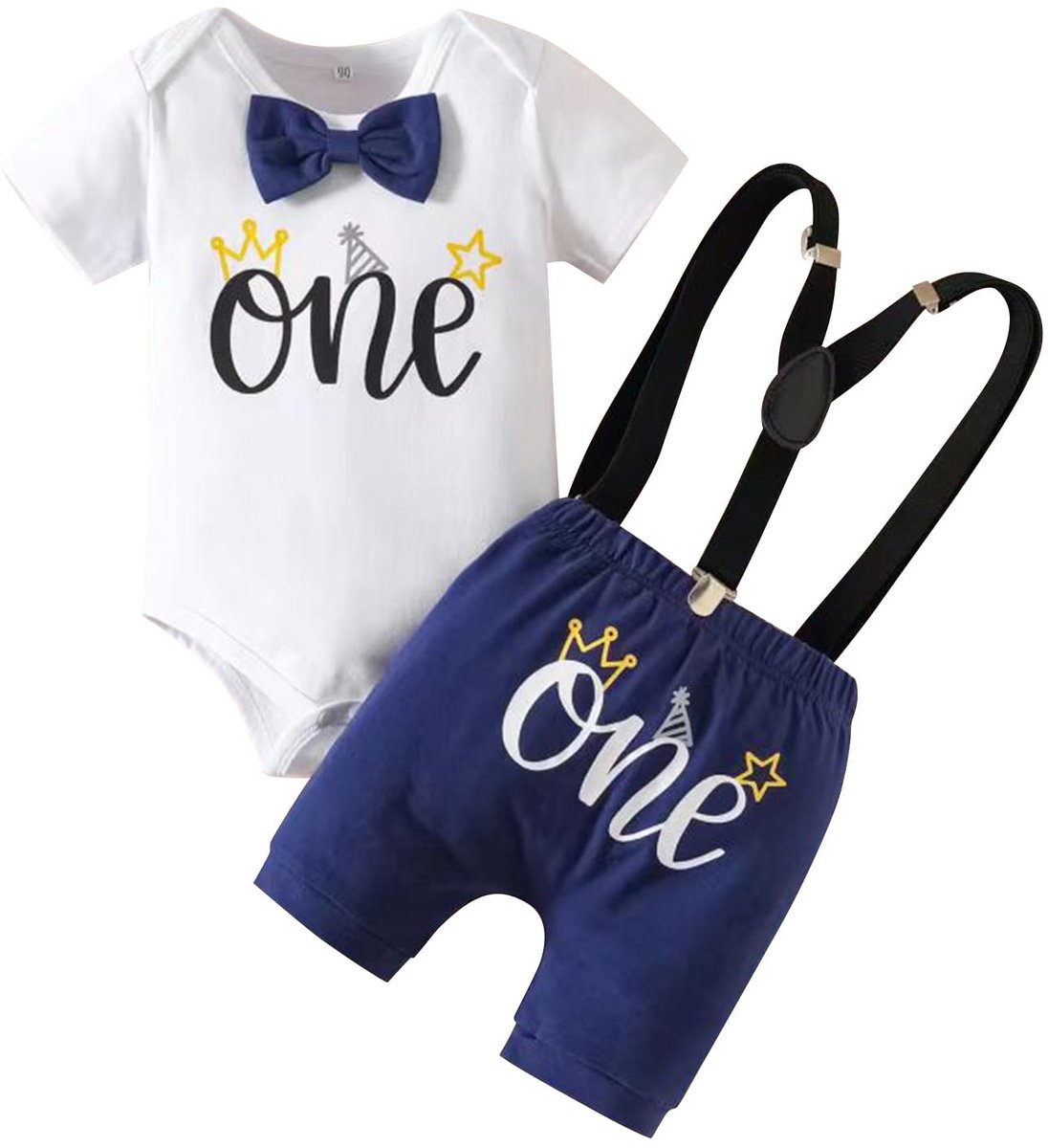 Dailygoods- Verjaardagsoutfit Korte Mouw Romper - Bretelshorts - Lange Mouw Romper - Baby Jongens - Comfortabel - Zacht Katoen/Polyester - Peuteroutfit