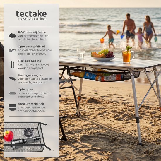 tectake®- Aluminium campingtafel kampeertafel - in hoogte verstelbaar - LxBxH: ca. 120x70.5x58-79cm - Inc. draagtas - zilverkleurig van TecTake — afbeelding 2