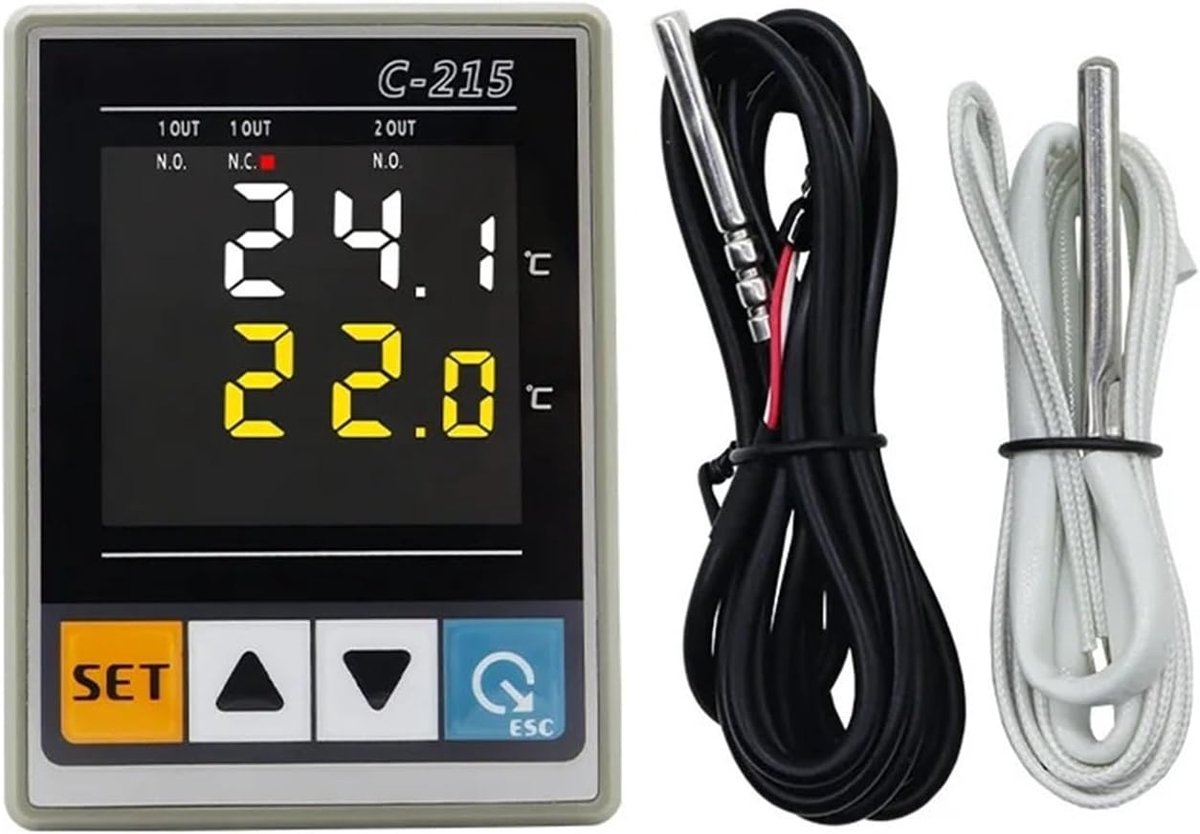 Temperatuurregelaar - Verschilregelaar - Watercirculatie - Waterdichte Sensor - 1.9 Inch Scherm - Zwart