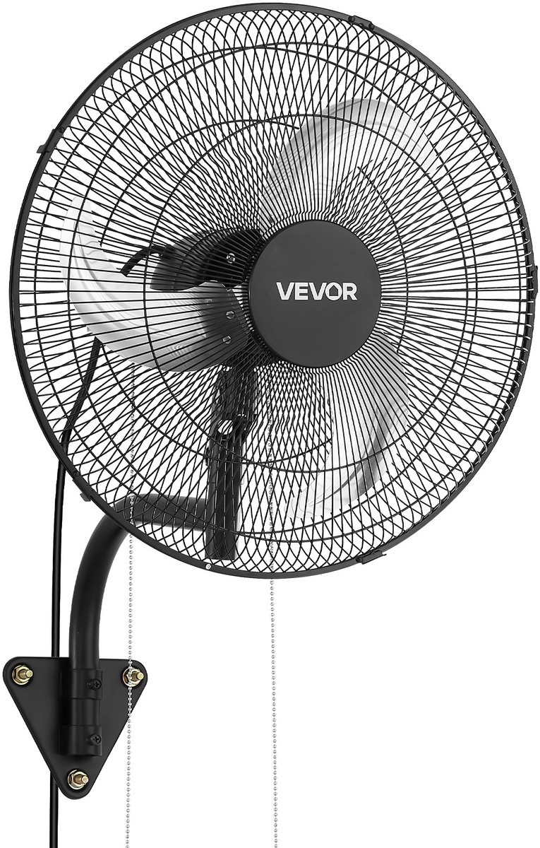 VEVOR 59W Industriële Wandventilator 51 cm, 6,5 m/s Oscillerende Wandventilator met 3 Snelheden en Verstelbare Kantelhoek, Commerciële Industriële Ventilator voor Werkplaats, Garage, Magazijn, Sportschool, Zwart