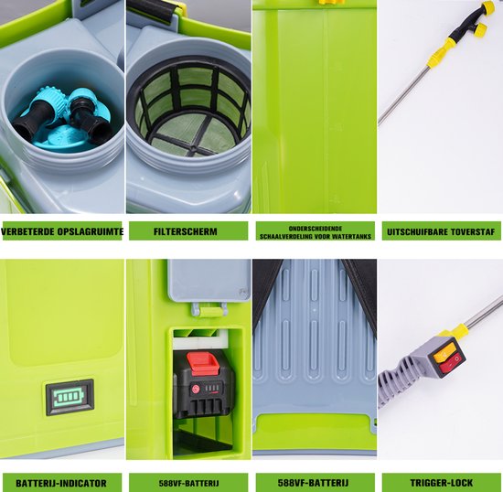 ONEGREEN Accu drukspuit - 20 liter - Onkruidbestrijding - Elektrische Drukspuit - met 2x Accu’s en 5x Sproeikoppen - voor Tuin, Gazon en Terras van OneGreen — afbeelding 5