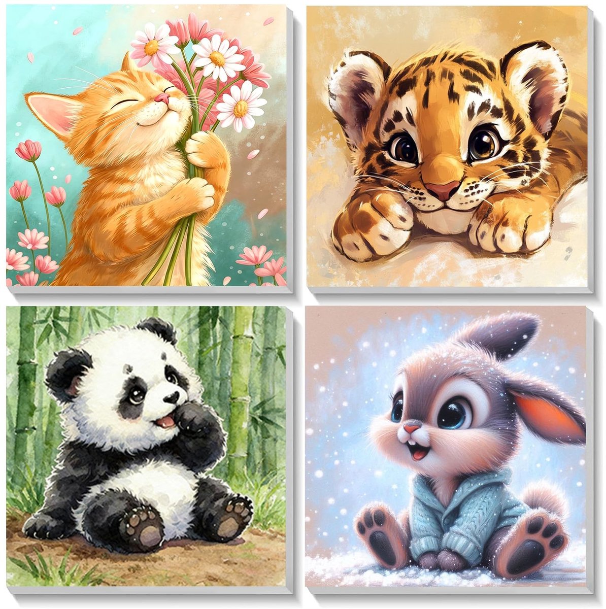 Dailygoods- Schilderen op Nummer - 4 Stuks - Tijger - Met Frame - Doe-Het-Zelfset - Geschikt voor Volwassenen/Kinderen - Creatieve Ontspanning - Doe-het-zelf Schilderij