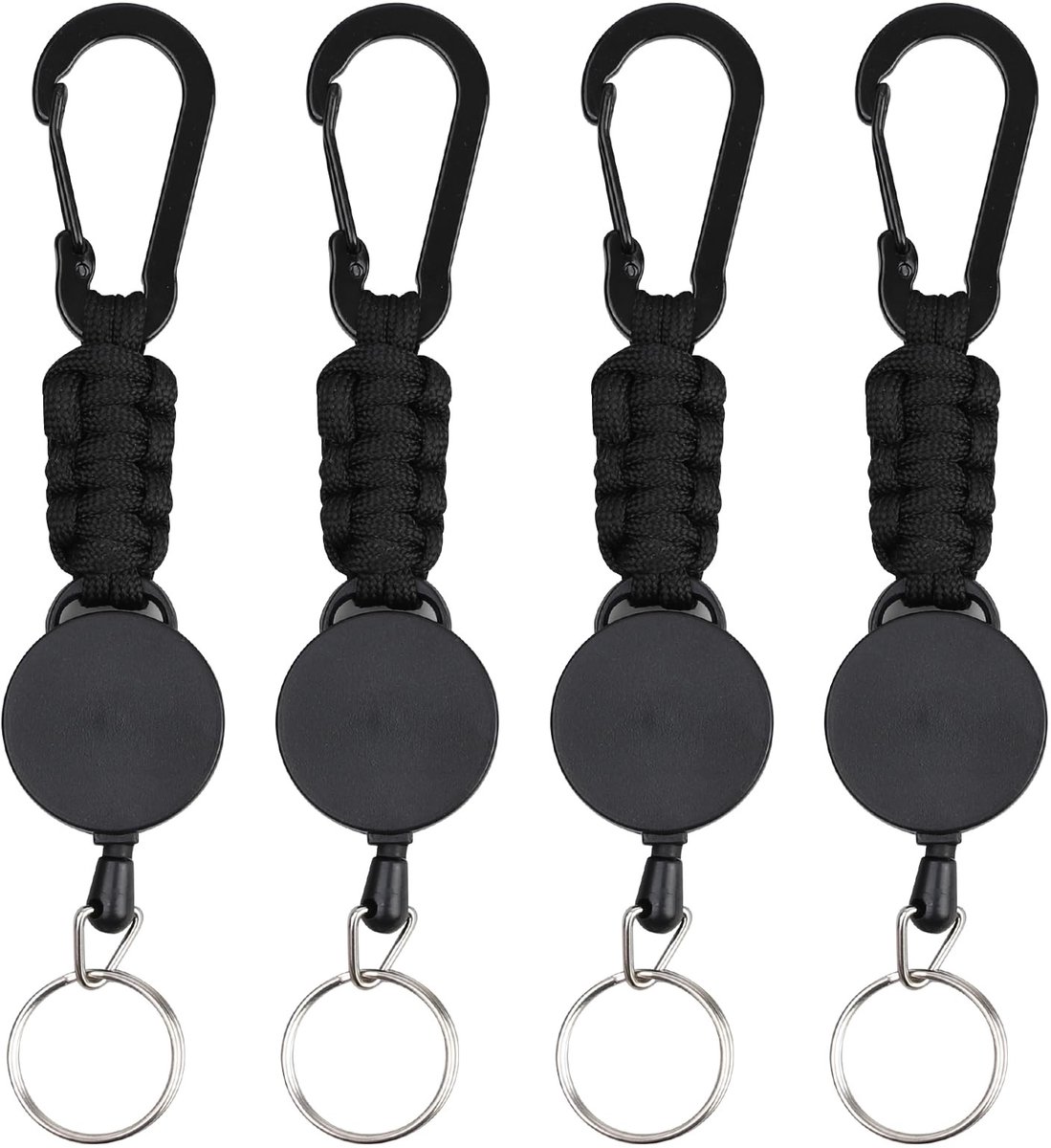 Dailygoods- Sleutelhanger Uittrekbaar - 4 Stuks - 45 cm Staalkabel - Karabijnhaak - Corrosiebestendig - Aanpasbaar Design - Keychain
