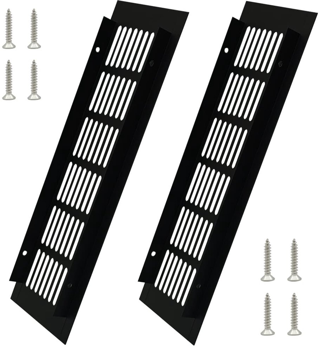 Dailygoods- Ventilatierooster Zwart - Aluminium - Rechthoekig - 250 x 80 mm - 2 Stuks - Corrosiebestendig - Eenvoudig te Installeren - Luchtrooster
