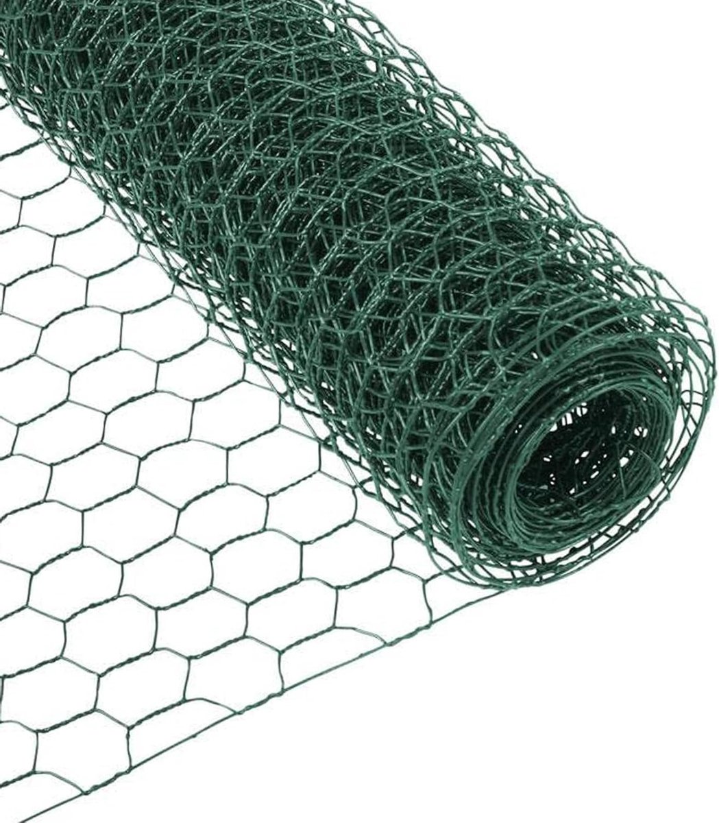 Hexagonaal Draadgaas voor Dierenhekken, Tuinprojecten en Ambachtelijke Toepassingen - Fijn Gaas met PVC Coating, Inclusief Handschoenen en 50 Kabelbinders